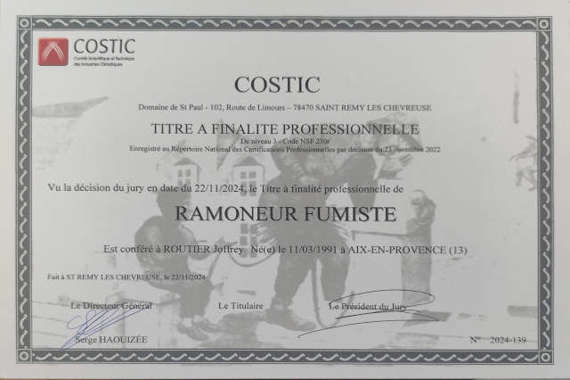 J & B Ramonage - Certificat de Ramoneur Fumiste